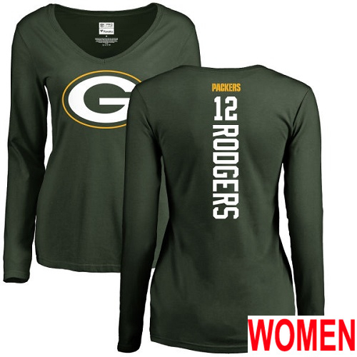 Green Bay Packers Green Women #12 Rodgers Aaron Backer Nike NFL Long Sleeve T Shirt